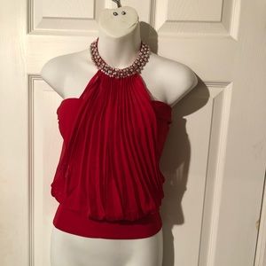 NWT Madrag Red/Pearl Backless Blouse sz M